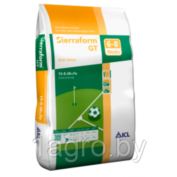 Удобрение для газона Sierraform Anti Stress 15-0-26+Fe (6-8w)